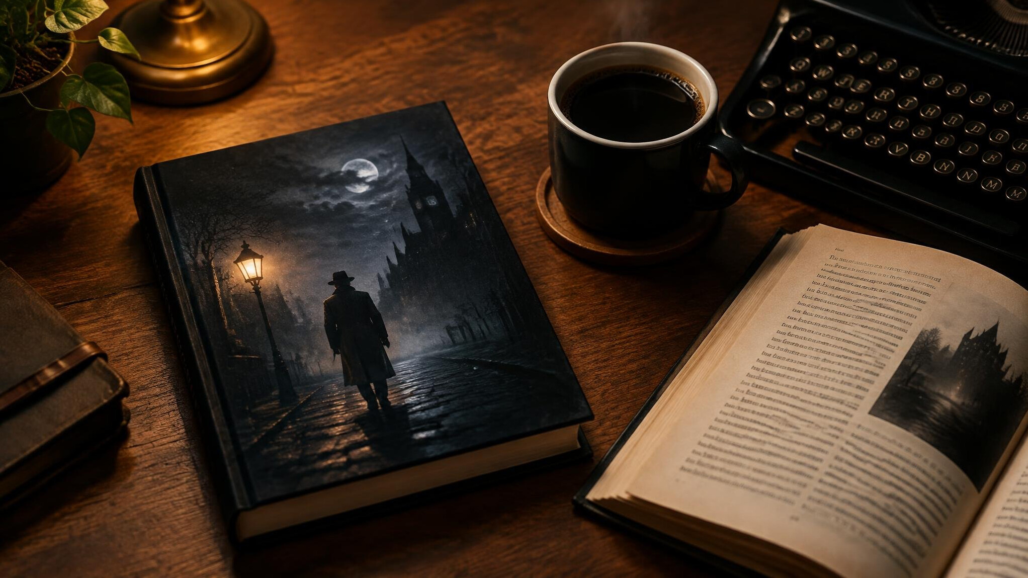 mystery book on wooden table