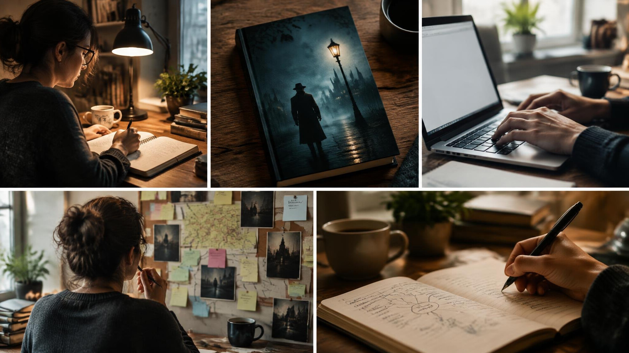 writer at desk with notebook